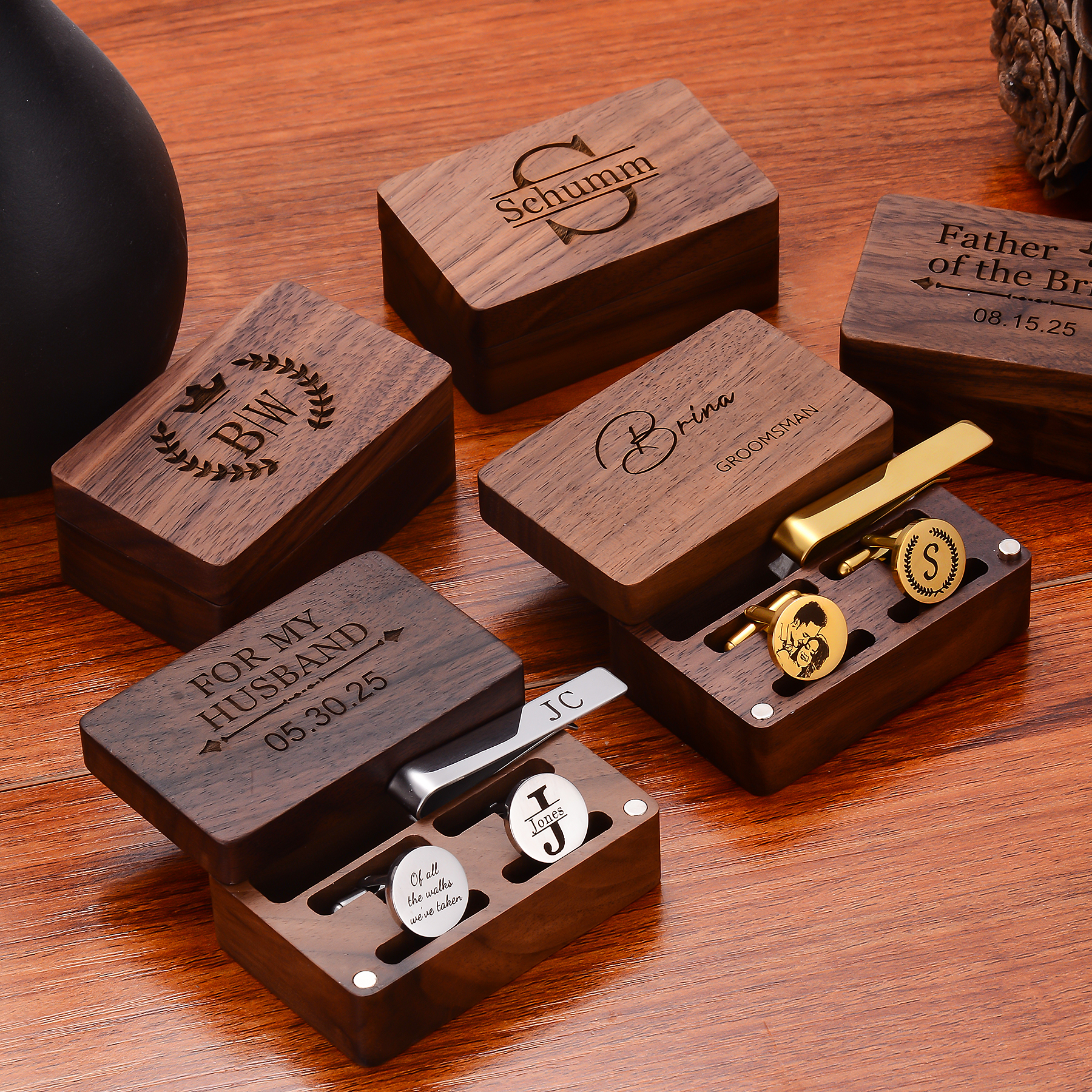 Tie Clip Set - Gemelli in metallo personalizzati Fermacravatta Scatola