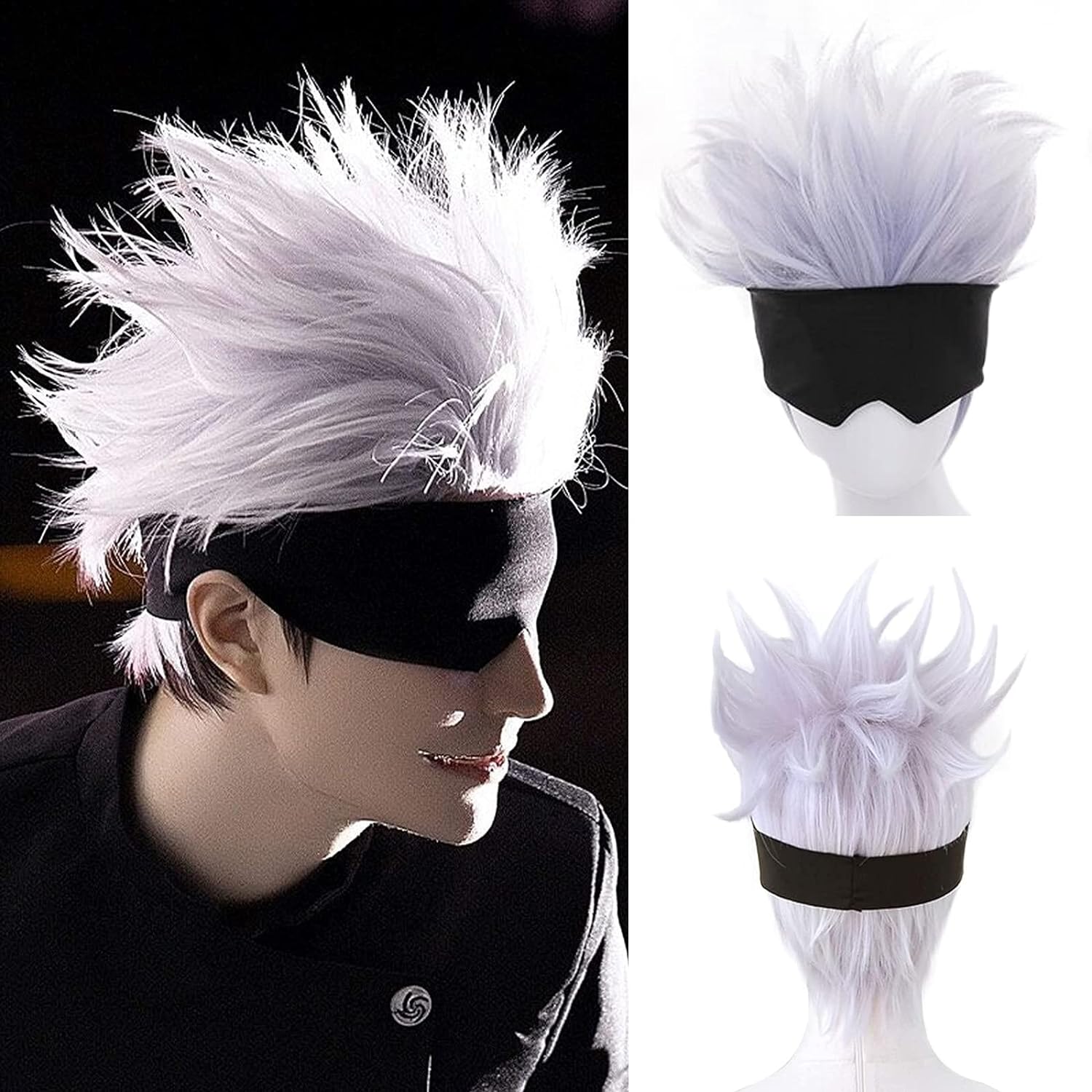 Men Accessories In Silver - Black Blindfold + parrucca Cosplay ondulata