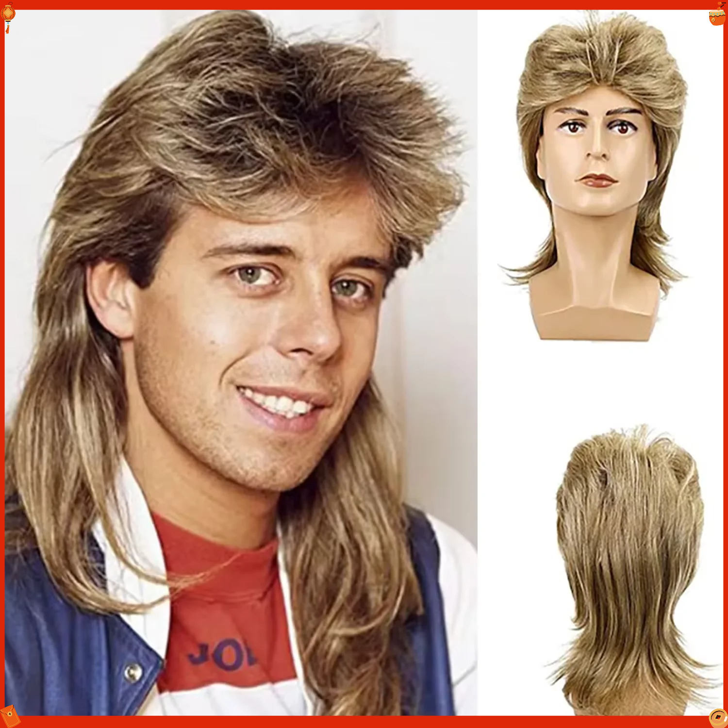 Men'S Accessories In The 80S - Parrucca Sintetica Stile Mullet per Uomo,