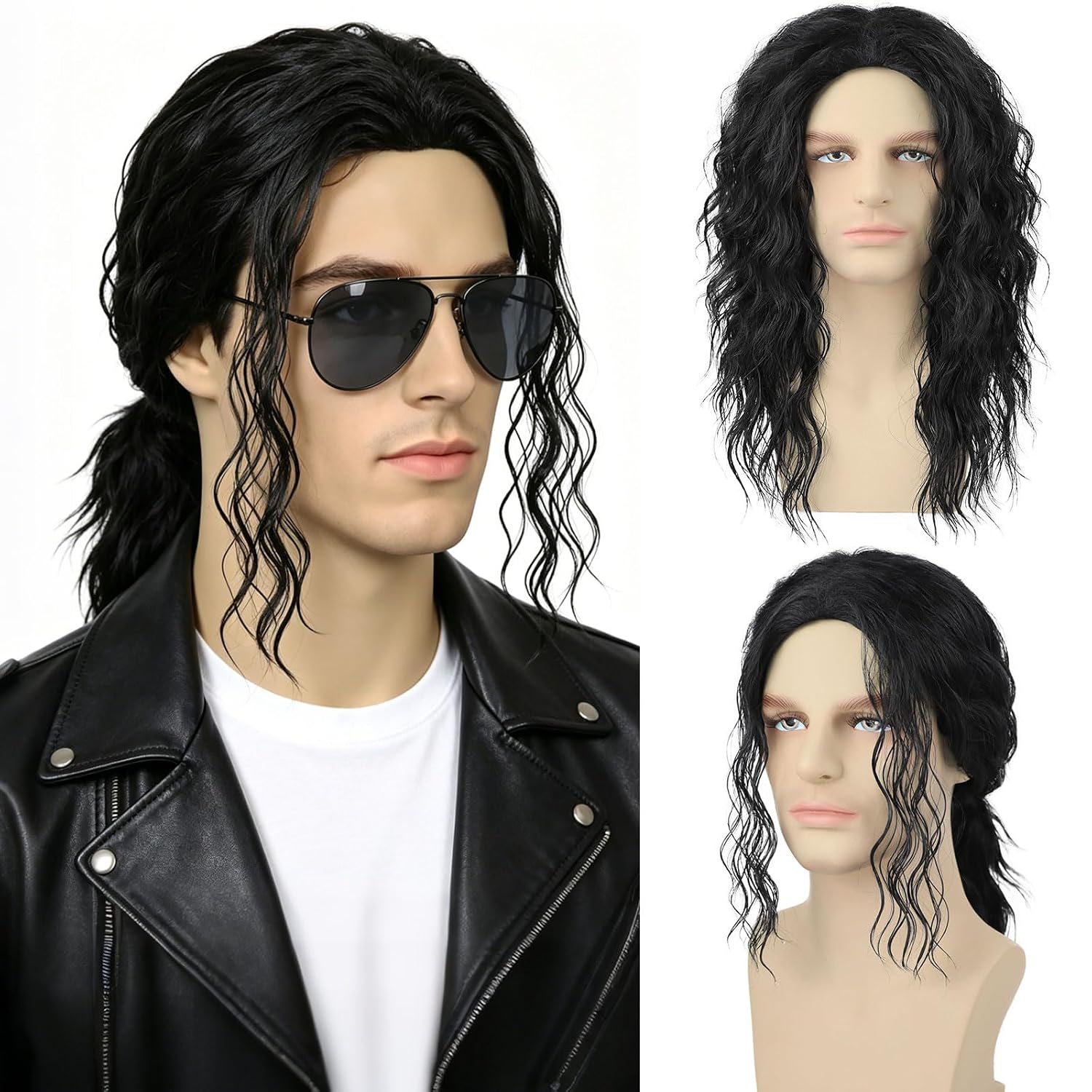 Men'S Accessories In The 80S - Parrucca Nera Riccia da Uomo per