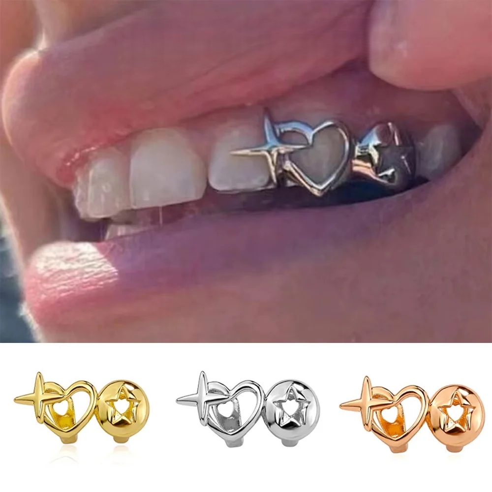 Men Accessories In Silver - Punk Hip Hop Hollow Heart Denti