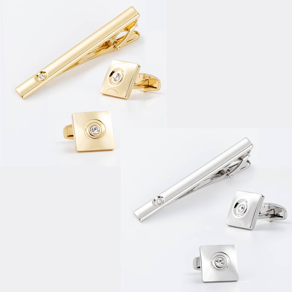 Tie Clip Set - Set di Fermacravatta e Gemelli Quadrati